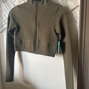 Forever 21 Cropped Zip-Up Bomber Jacket in Olive